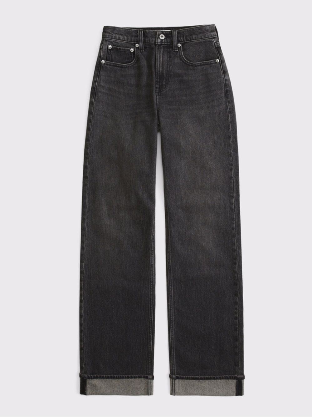 Abercrombie and Fitch 90s High-Rise Relaxed Jeans - Black Cuffed 27short